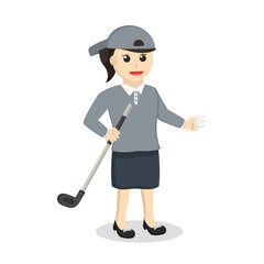 golfer woman with golf stick and ball design character on white background