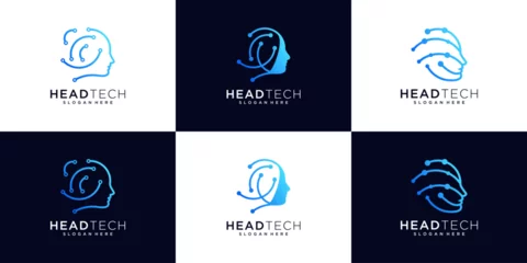 Poster Set of abstract smart head tech logo design inspiration. © pardiJP