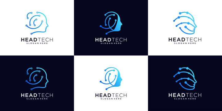 Set of abstract smart head tech logo design inspiration.