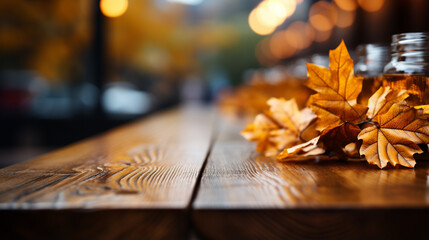 Obraz na płótnie Canvas autumn leaves on wooden table