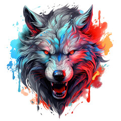 Angry wolf head design isolated on transparent background. PNG Files, Mammals, Wildlife Animals, Illustration, Generative AI.
