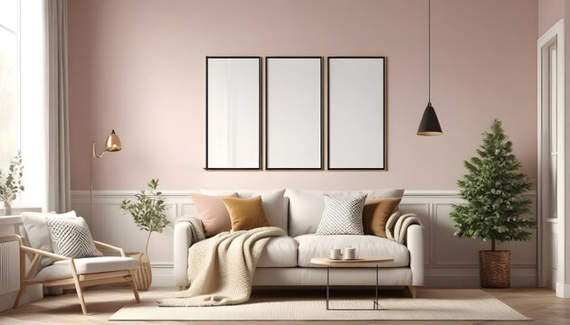 Mock-up-frame-in-cozy-room-interior-background--3d-render