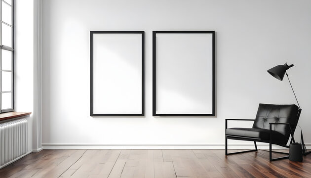 Mockup-of-a-square-black-frame-leaning-in-a-white-interior-with-a-hardwood-floor
