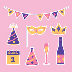 New Year decoration art vector. Cute and simple party celebration designs