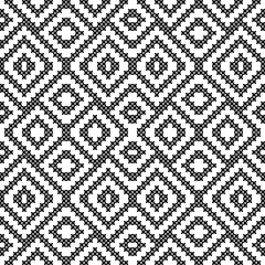 Seamless geometric pattern based on repetitive simple forms. Black and white background.