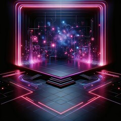 Cyber Sci-Fi Pink Neon Lights Stage: Futuristic Digital Background