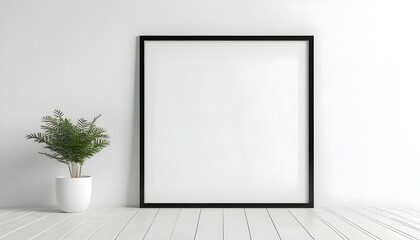 Fototapeta na wymiar blank-frame-on-white-wall-mock-up--vertical-black-poster-frame-on-wall--picture-frame-isolated-on-a-wall--mock-up-for-picture-or-photo-frame--empty-frame-on-bright-wall--3d-render