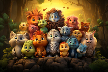 Naklejka premium an illustration of a diverse group of animal