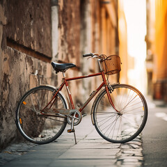 Fototapeta na wymiar Rustic Bicycle On an old City Street