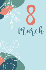 Greeting card for Women's Day March 8th. Place for text.