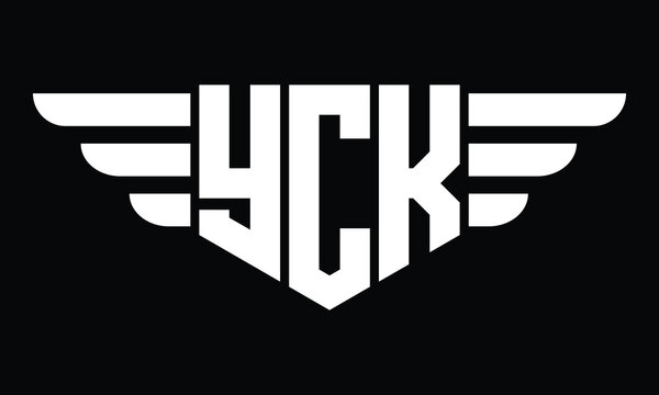 YCK three letter logo, creative wings shape logo design vector template. letter mark, word mark, monogram symbol on black & white.
