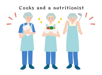 調理師、コック、調理スタッフ、栄養士（男女）のイラストセット・アウトライン無