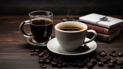 Black Coffee In Table Background

