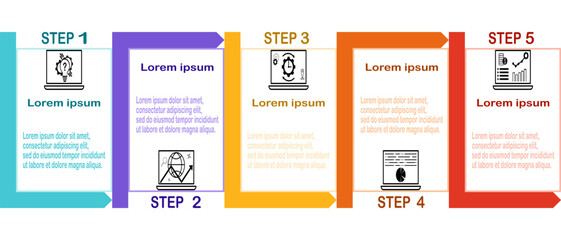 Naklejka premium Business concept with 5 options, steps.Presentation business infographic template with icons.You can used for process diagram, presentations, workflow layout, banner, flow chart.