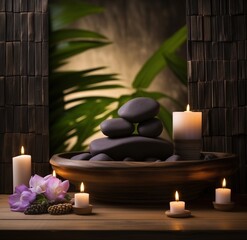 spa still life with stones and candle