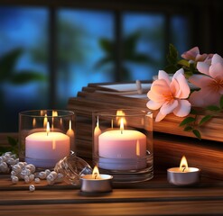 spa still life with stones and candle