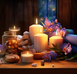 Obraz na płótnie Canvas spa still life with stones and candle