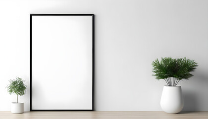 Frame-mockup-poster-on-the-wooden-floor-in-the-corner-of-the-living-room-leaning-on-the-white-wall
