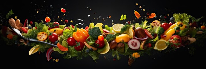 Multicolored, juicy vegetables and fruits on a table, healthy and wholesome food, abstract, Healthy Food Concept, Generative AI