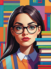 Contemporary Pop Art Bookworm - Close-up portrait of a character with a collection of Goosebumps...