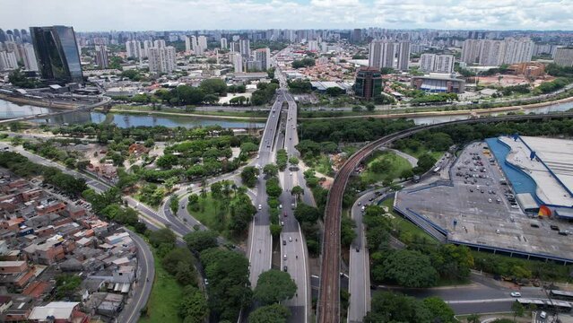 Aerial view of the Jo&atilde;o Dias bridge on Marginal Pinheiros, in S&atilde;o Paulo, SP, Brazil.