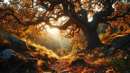 Majestic Oak Tree Shadow: Forest Majesty