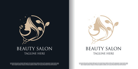 hair cut logo design for fashion with creative concept premium vector