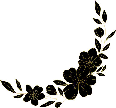 Gold Flower Floral Line Art Illustration