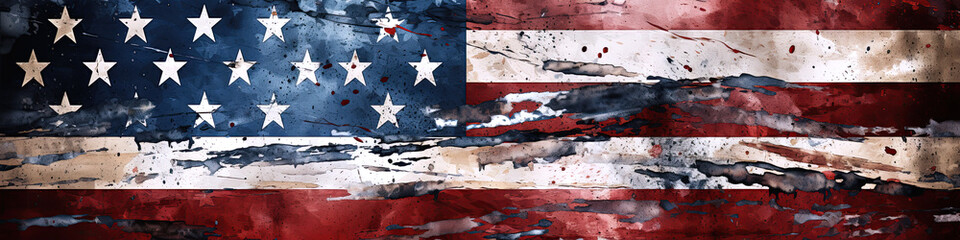 American flag in an old vintage grunge style. Patriotic symbol of American independence USA