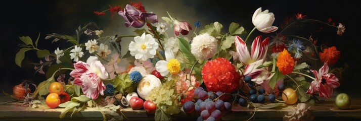 Still life with mixed bouquet of flowers