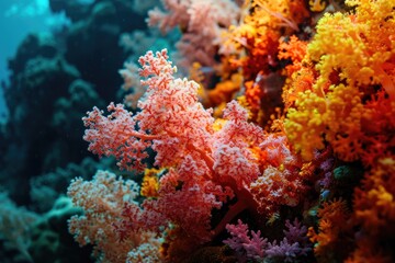 Naklejka na ściany i meble Close up of colorful coral and marine life underwater.
