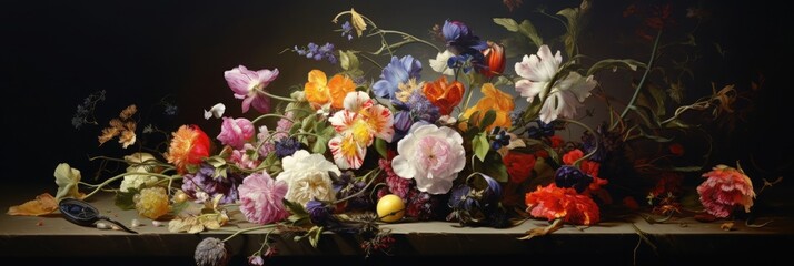 Still life with mixed bouquet of flowers