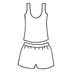 Shorts and undershirt. Clothes isolated on white background.  Outline drawn vector illustration. sleep clothes