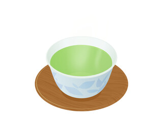 湯気が出ている温かい一杯の緑茶のイラスト