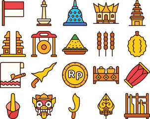 Indonesia Culture And Landmark Icon Set Vector Illustration