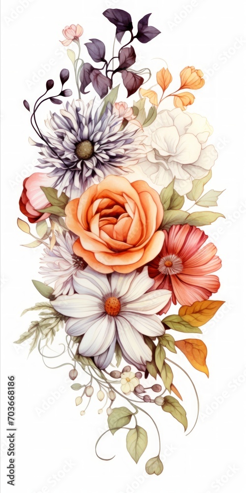 Poster generative ai a carefully arranged bouquet showcasing a mix of exotic and traditional flowers on a c