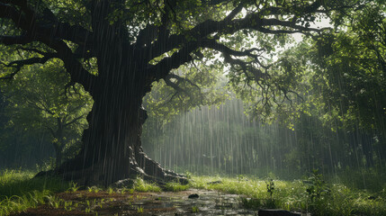 Fototapeta na wymiar Teak in the Rain: A Realistic Natural Scene