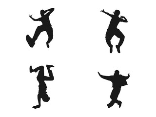 Hip hop, breakdance, house, street dancers silhouette vector. Breakdance Man Silhouette. High quality vector. Vector Illustration of Break Dancer in Action. vector icon isolated on white background.