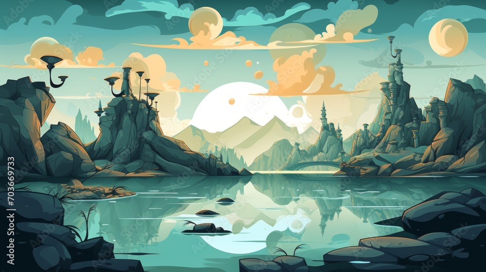 Aufkleber generative ai a surreal, otherworldly landscape with floating islands.