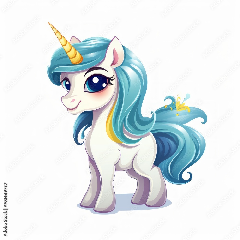 Aufkleber Generative AI A tiny magical unicorn with a flowing mane and a shimmering horn, radiating grace.