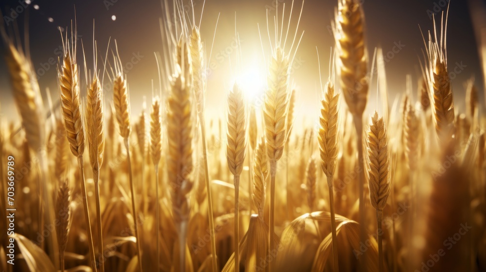 Poster Generative AI A time-lapse sequence showing the growth journey of wheat, from seed sowing to the development of golden wheat heads in a sunlit field.