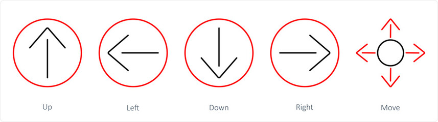 A set of 5 Direction icons as up, left, down - obrazy, fototapety, plakaty