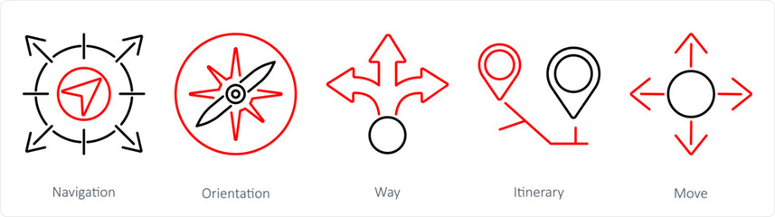 A set of 5 Direction icons as navigation, orientation, way