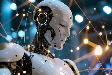 Artificial intelligence robotics and futuristic technology, machine learning and data analysis