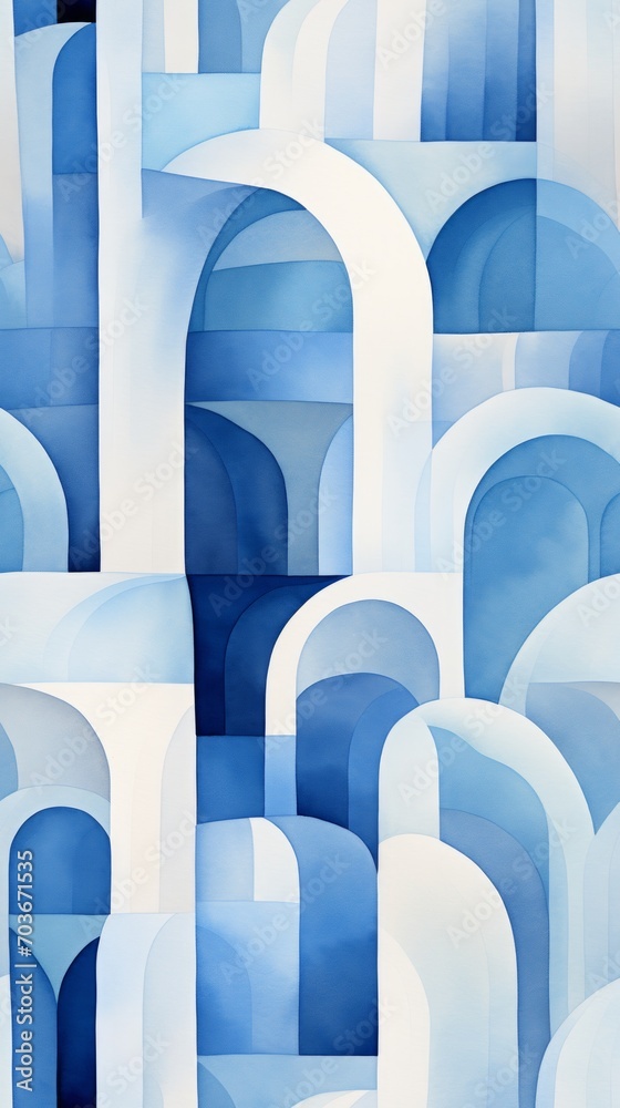 Poster Generative AI Asymmetrical watercolor composition with Italian monastery arches and columns