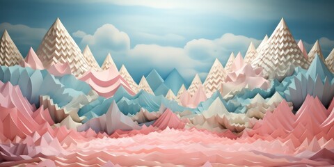 Background featuring pastel colors in a zigzag pattern, reminiscent of craft paper, adding a touch of whimsy and charm to the scene. - obrazy, fototapety, plakaty