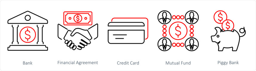 A set of 5 Finance icons as increase revenue, growth, budget