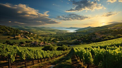 Beautiful landscape of Vineyards in European region in summer season comeliness, Beautiful...