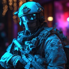 Holo Ghost Soldier. Future technology military concept - obrazy, fototapety, plakaty