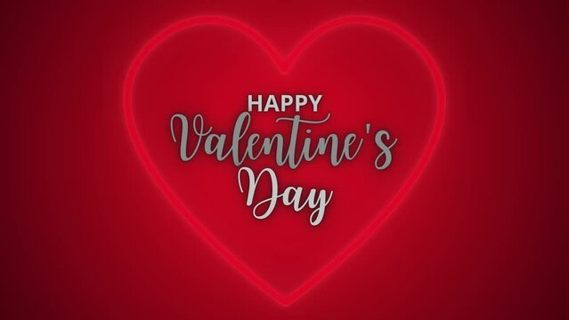 Animated Video Footage of Happy Valentine's Day, Heart, with flashing neon style on red background.